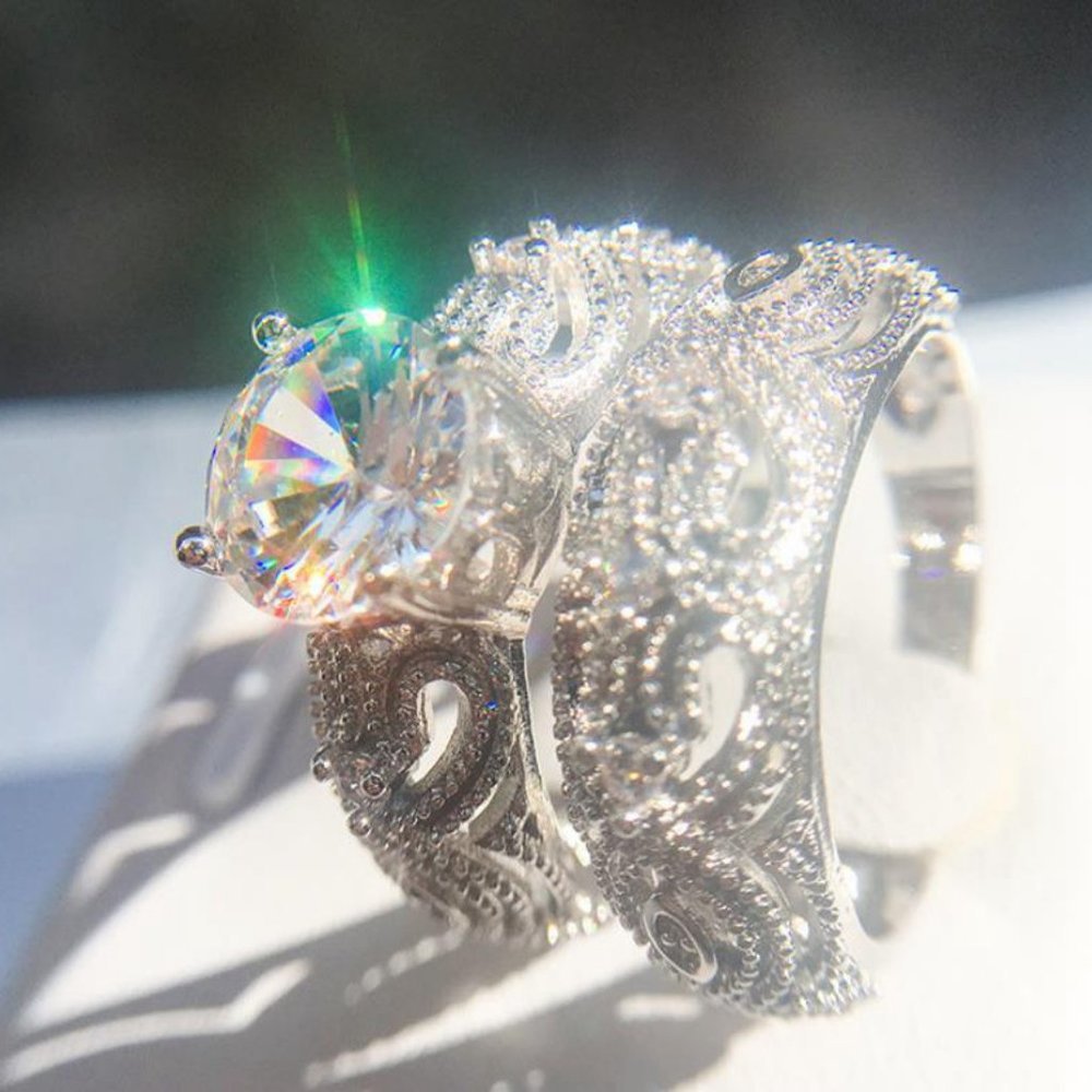 NEW Sterling Silver Solitaire Diamond 2PC Ring B1 - Picture 8 of 8